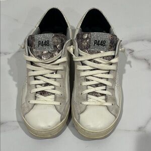 P448 Women's White and Gray Sneakers